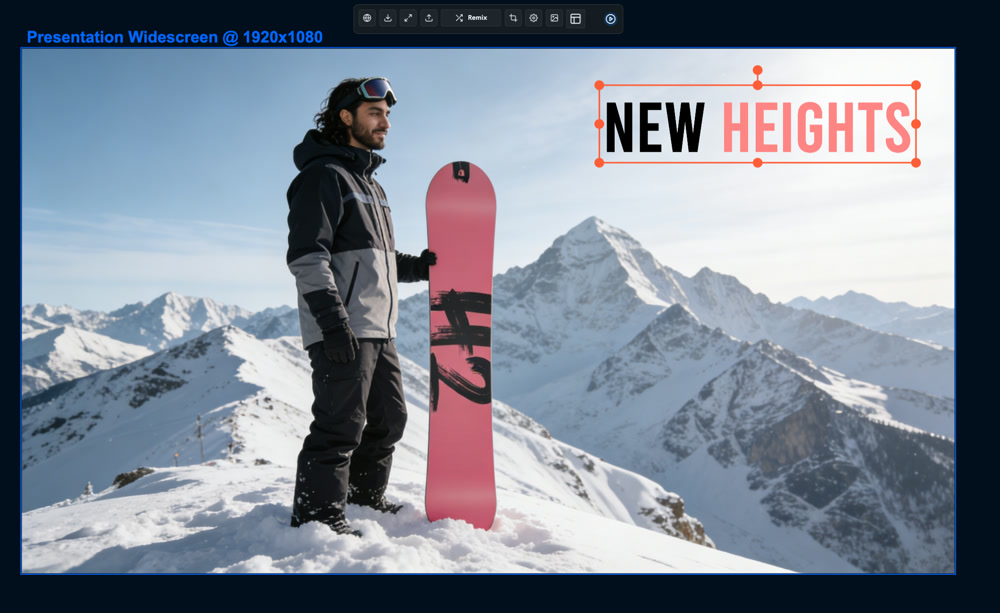 A Presentation Widescreen artboard on the canvas, its toolbar above it — a real capture
