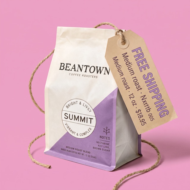 A produced store creative — the offer and the facts printed on a kraft price tag